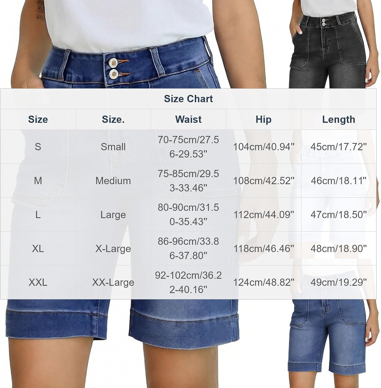 Jean Shorts for Women High Rise Pull On Elastic Waist Trendy Summer Shorts Stretchy Straight Leg Long Denim Shorts