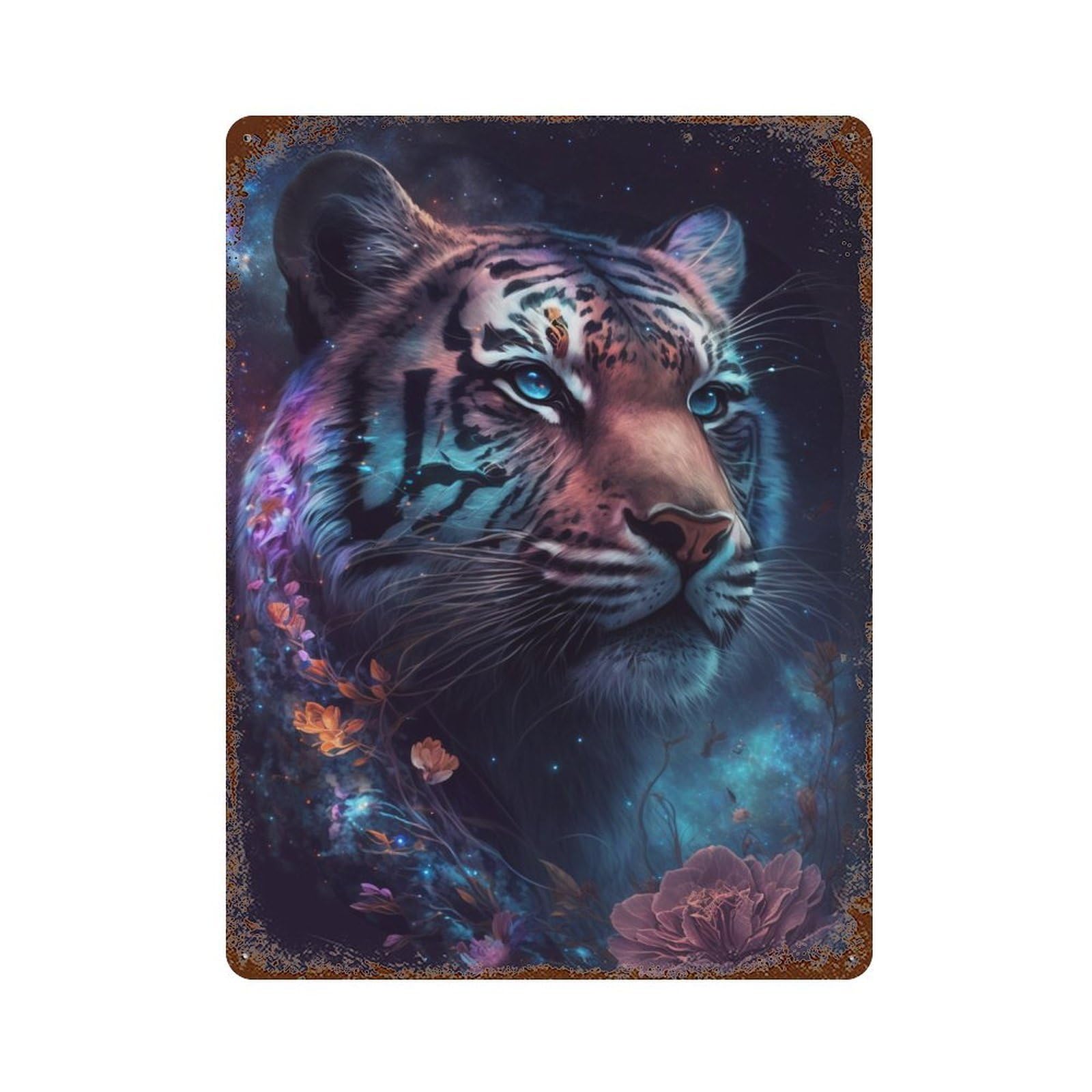 Tiger Fantasy Artwork Retro Metal Sign 15.7"x11.8", Ideal for Basement, Hobby Room And Garage Decor