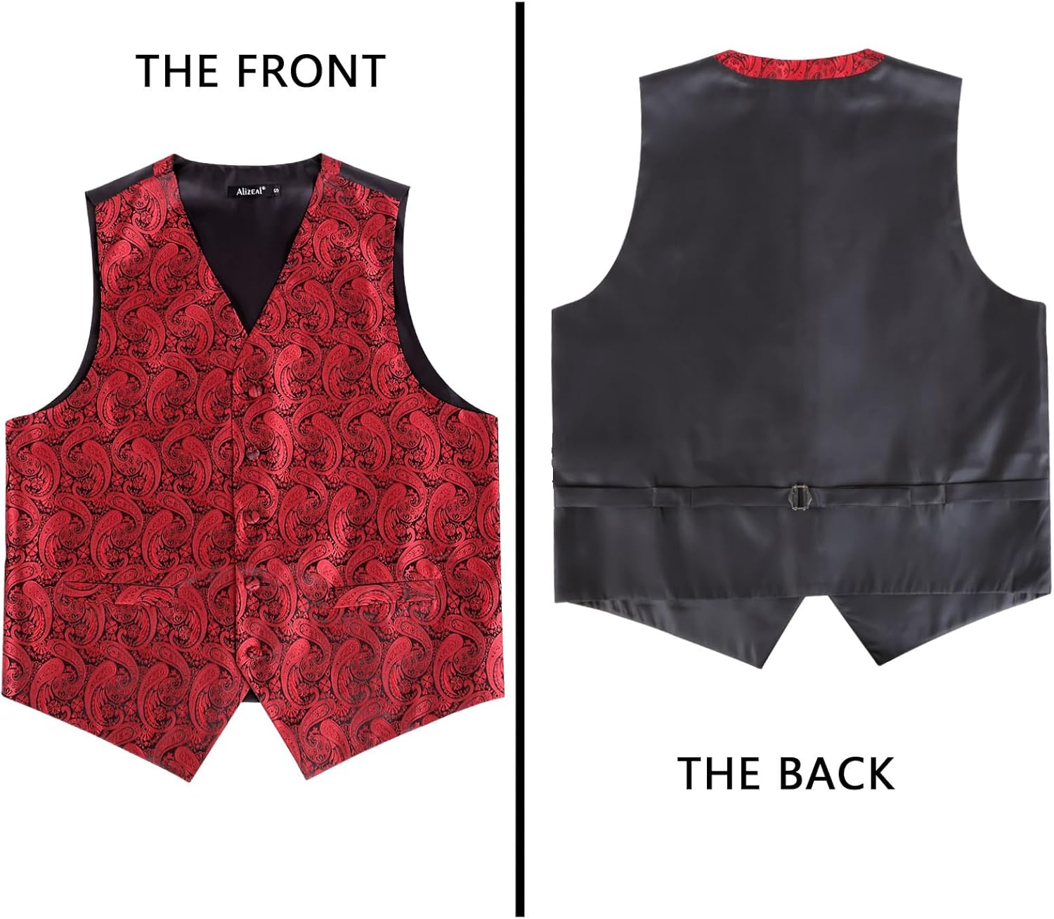Alizeal Mens 5pcs Paisley Suit Vest Classic Jacquard Button-Down Waistcoat Set - Image 4