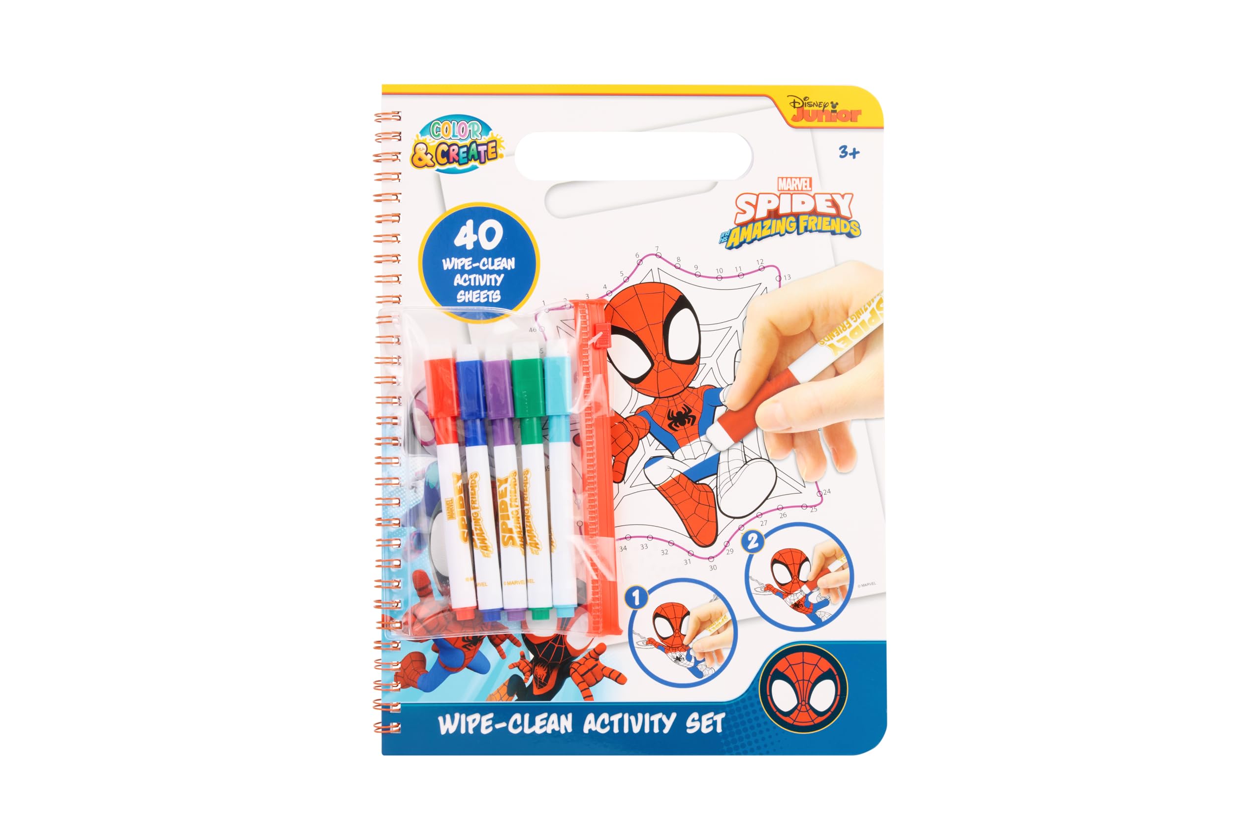Spidey Erasable Colouring Book | Erasable Colouring Book for Ages 3+ | 40 Pages with Spidey & Friends Characters | Educational Toy with 5 Markers | Activity for
