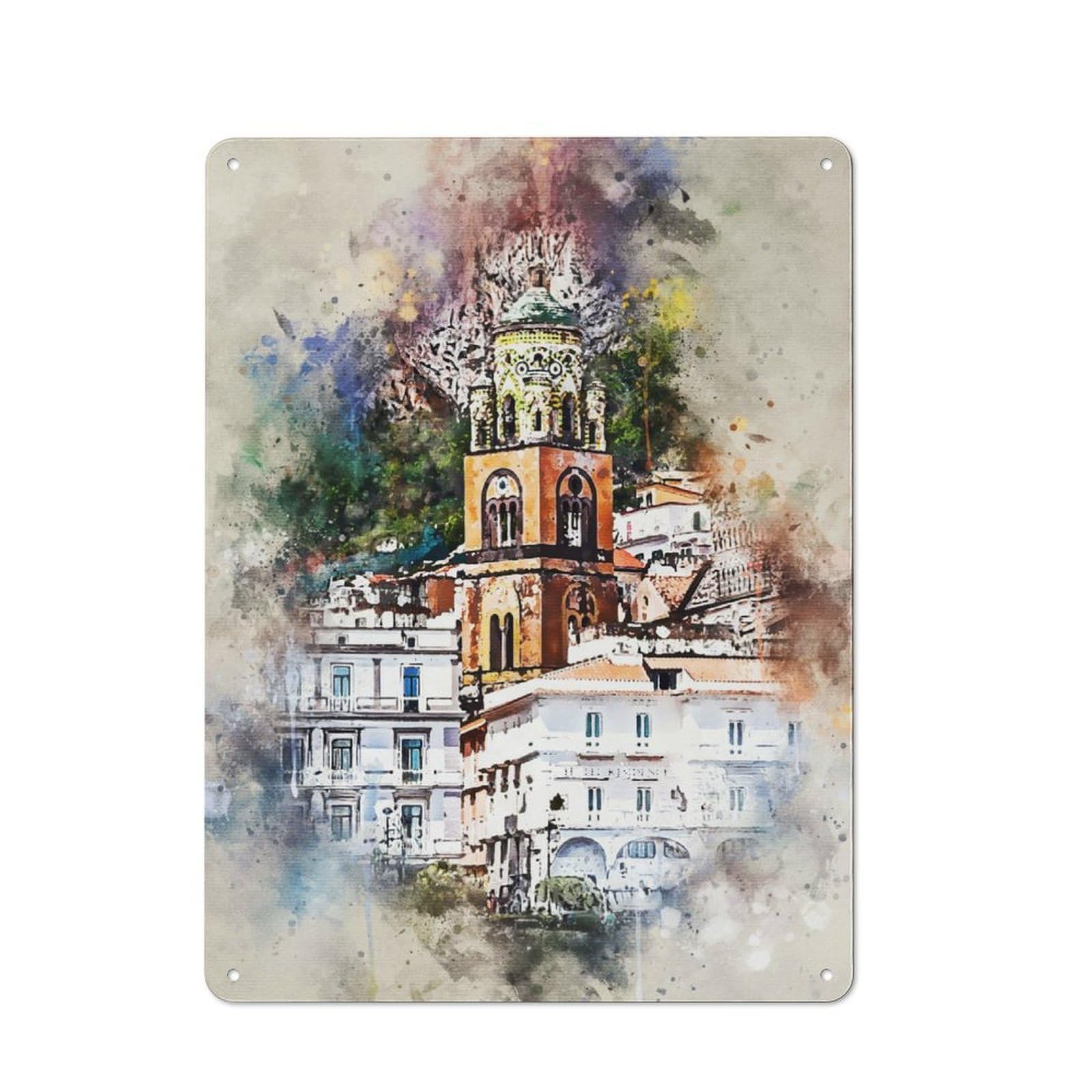 Junmoney Naples Italy Watercolor Tin Wall Plaque 40X30cm With For Studio Or Craft Room, For Metal Sign Collectors, For Kitchen And Home Bar Decor