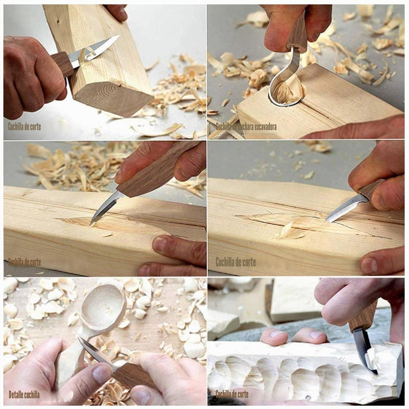 HOSPAOP Juego de 21 herramientas para tallar madera, juego de tallado de madera para adultos y niños, juego de tallado con piedra de afilar y guantes resistentes a los cortes