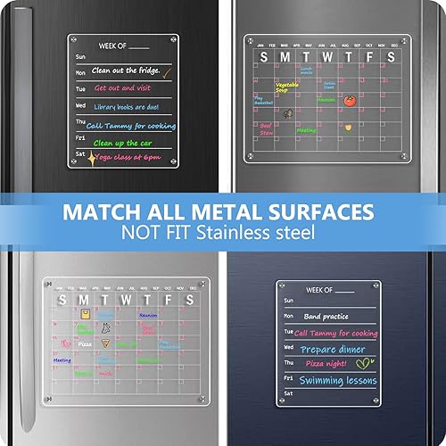 Vista 19 de WALGLASS Calendario acrílico para refrigerador, 8.5 x 11 pulgadas, pizarra magnética magnética de acrílico transparente dorado para refrigerador