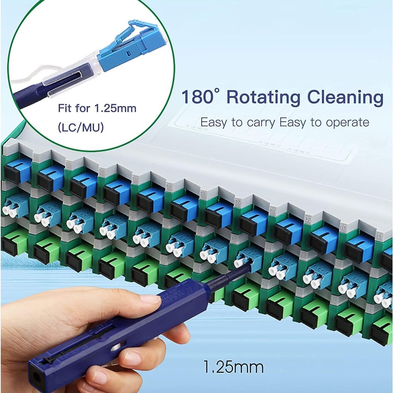 Fiber Optic Connector Cleaning Kit with 1.25mm/2.5mm Cleaner Pens and Cassette for SC/FC/ST/LC/MU Connectors