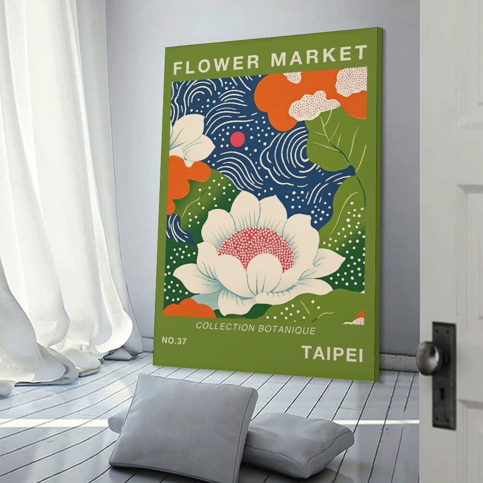 Junmoney Frame-Style-8 Taipei Flower Market Poster Room Decor Wall Art 20X30inch(50X75cm), For Lounge Decor, Offices Or Entryway Styling, A Flexible Wall Accent For Shared Spaces