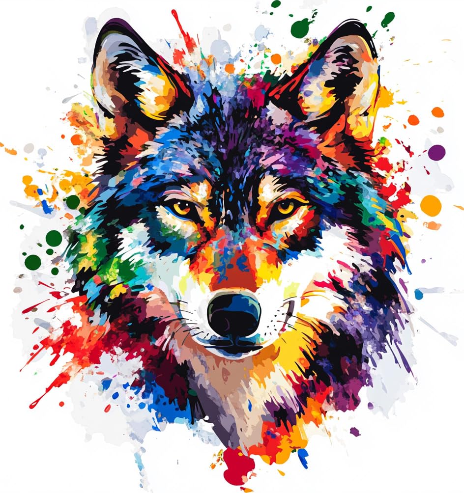 Moohue Animal Colorful Wolf Stamped Cross Stitch Kits For Adults Animal Wolf 14Ct Pre Printed Cross Stitch Kits For Beginners (Animal Colorful Wolf)