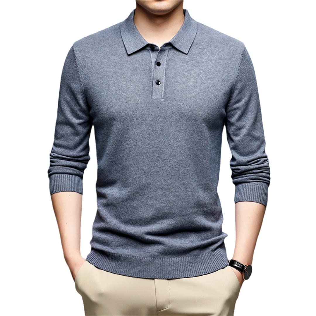 Jersey de punto de otoño e invierno Turn-Down cuello suéter jersey hombres ropa, azul/gris, L
