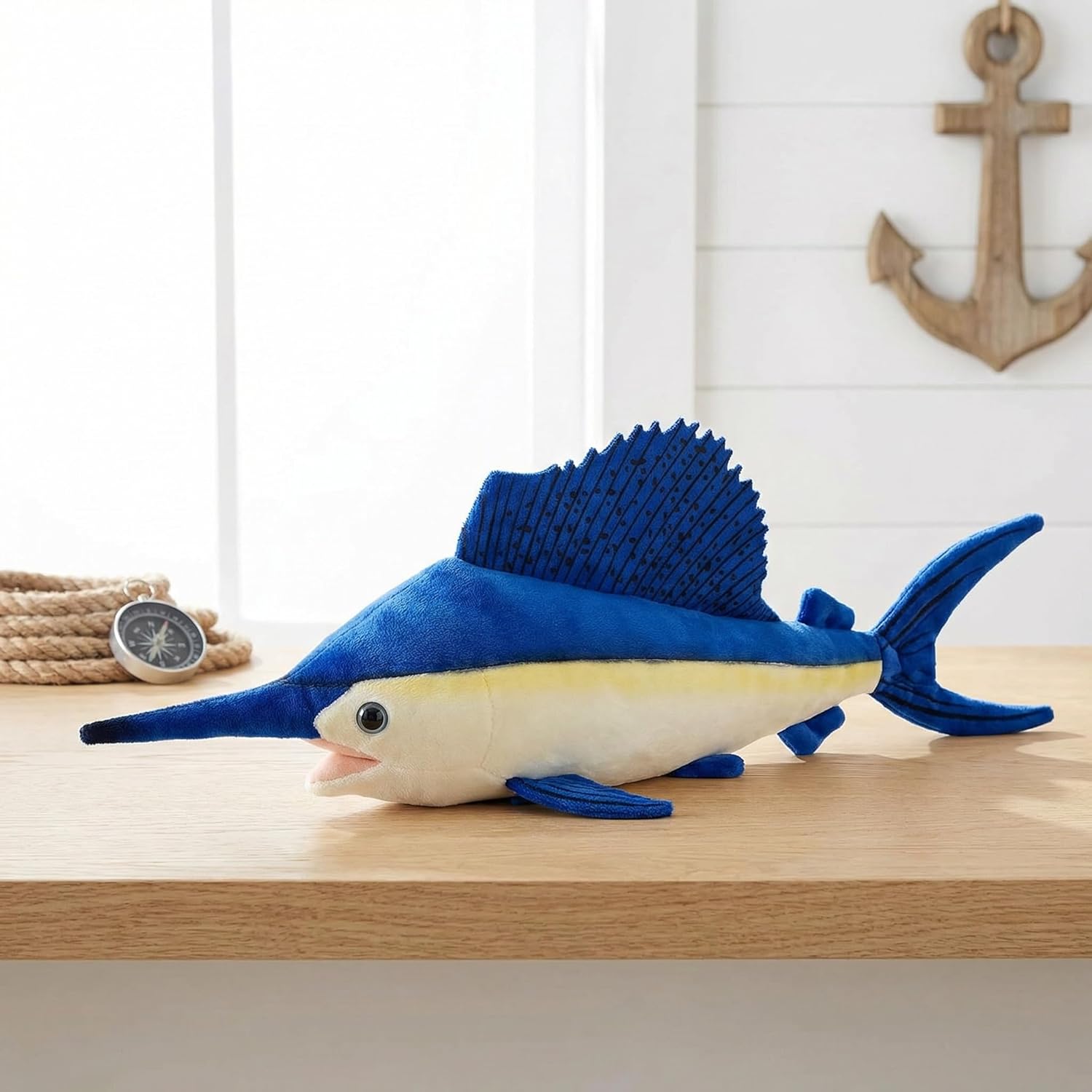 Tiny Heart Simulation Swordfish Plush-Sailfish Stuffed Animals-Marlin Deep Sea Plushie-Lifelike Gift Toy Fish Doll for Kids 18 Inches Long