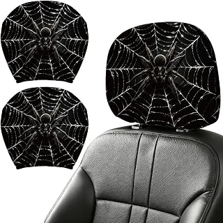 2PCS Spider Web Car Headrest Cover Elastic Universal Car Seat Headrest Cover Washable Auto Head Rest Pillow Protector for All Cars SUV Sedan Truck Vehicle Interior Decor Accessories Gift