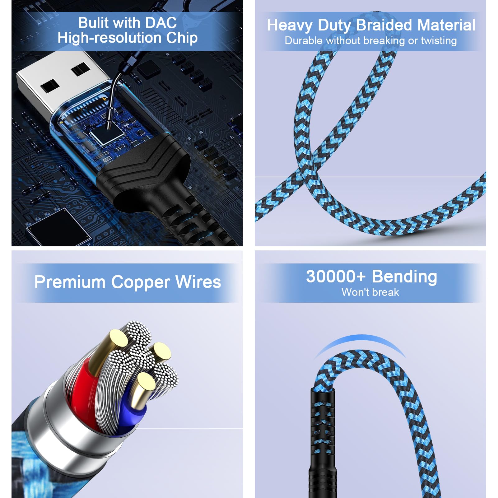 Cavo audio AUX da USB A a 3,5 mm, adattatore intrecciato da USB maschio a jack AUX da 90 cm