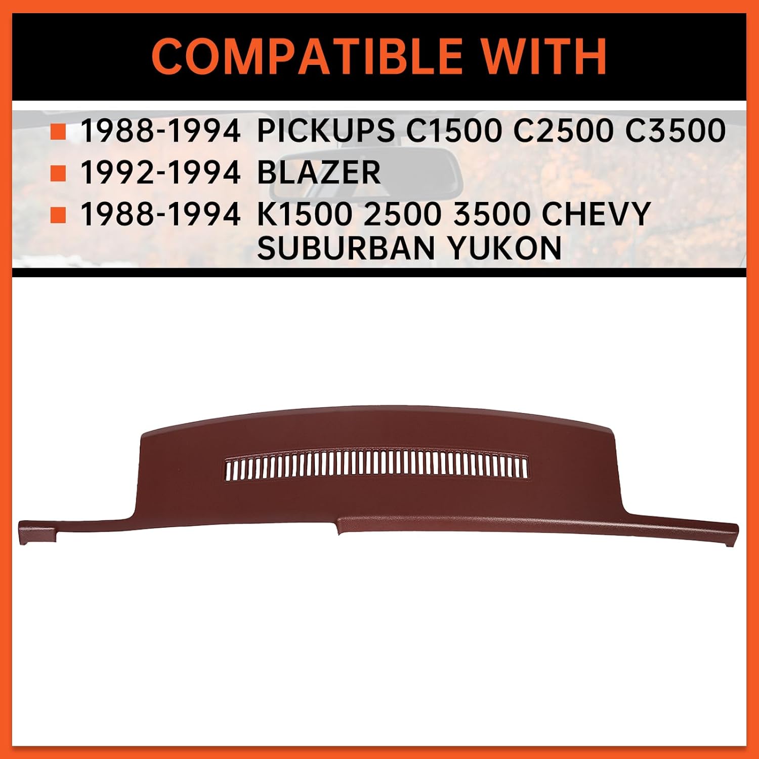 ECOTRIC Molded Dash Cover Compatible with 1992-1994 Blazer/1988-1994 GM Trucks Pickups C1500 C2500 C3500 K1500 K2500 K3500 Chevy Suburban Yukon Dashboard Cap Bezel Panel Lid Instrument Cluster Garnet