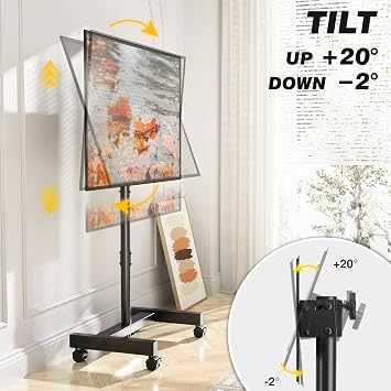 TVON Height Adjustable Corner TV Stand on Wheels for 13-50 Inch TVs, Max. VESA 200x200mm, up to 20kg, Black | Height AdjustableTV Stand For Bedrooms, Portrait To Landscape, Corner Portable TV Bracket Max. Vesa 200x200mm
