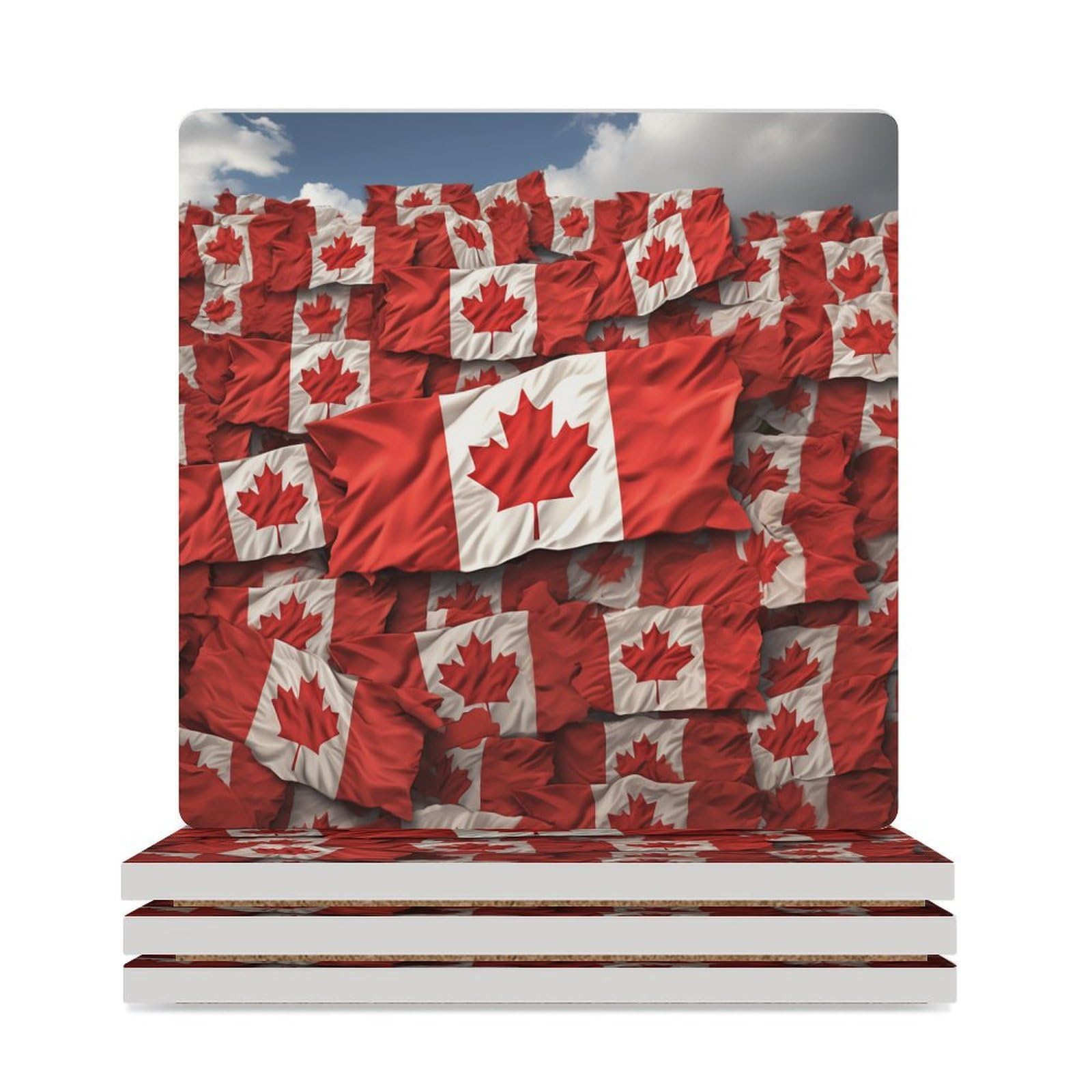 Dessous de verre drapeau canadien anti-chaleur en céramique et liège protégeant votre table.