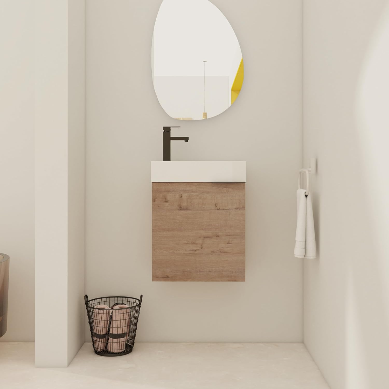 18" Small Floating Bathroom Vanity with Sink and Storage - Narrow Brown Vanity for Home