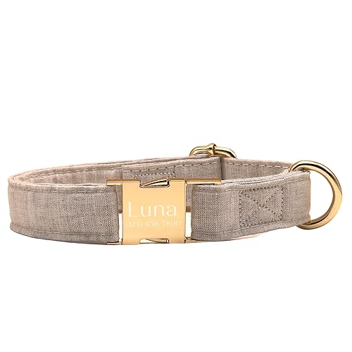 Personalized Linen Dog Collar (Stone Grey)