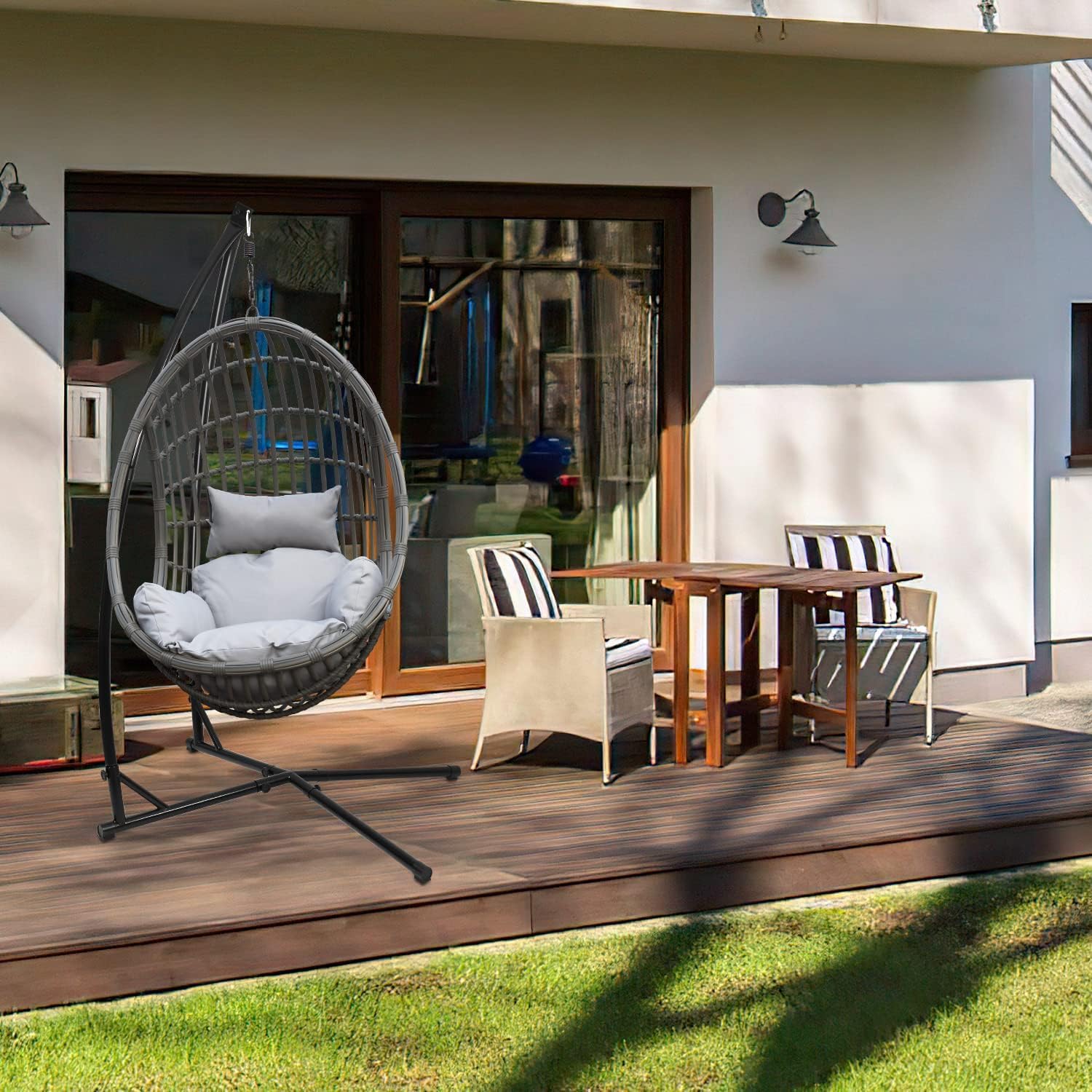 Struttura per Poltrona Sospesa Outdoor in Metallo - Supporto per Amache - 210 cm in Tubo di Acciaio - Supporto per Dondolo 150 kg per Poltrona Sospesa da Campeggio