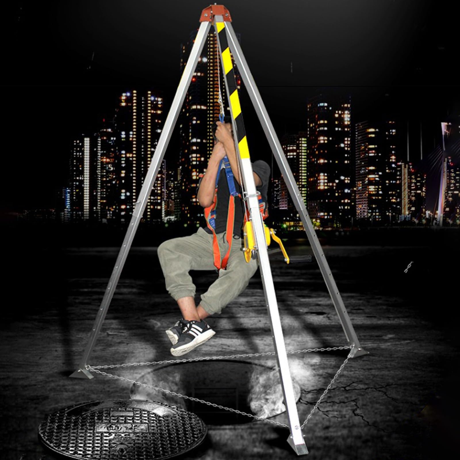 JTYMZYY Confined Space Tripod Kit 2600lbs, Heavy Duty Tripod Rescue System with Self-Lock Device, Adjustable 7Feet Legs Bracket Lifting Tripod Stabilizer for Ship Cabins Sewer Cellars