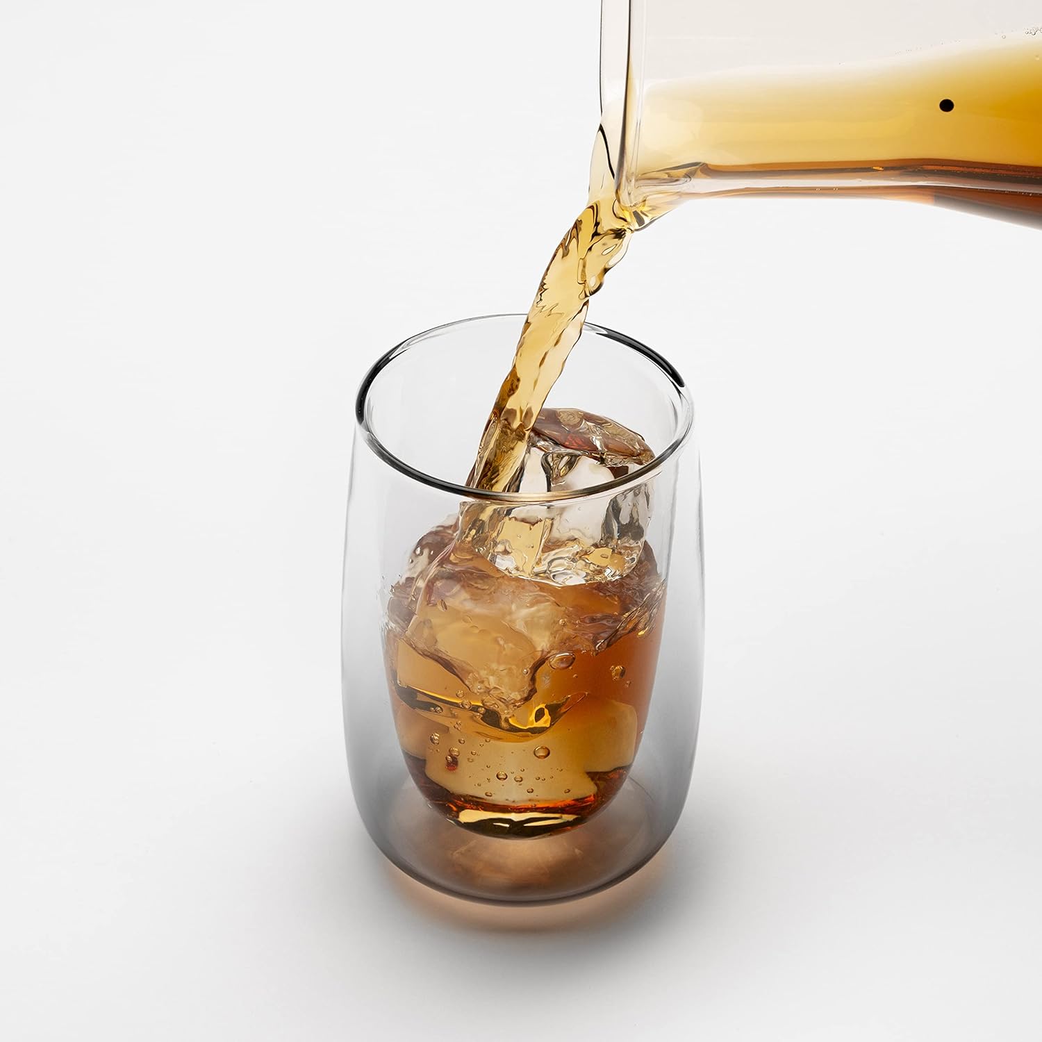 OHOM Sio Cold Brew Coffee Pitcher & Dual-Wall Glass Set Bundle – 54 oz Borosilicate Cold Infusion Pitcher with Stainless Steel Filter + Set of 4 Insulated Glass Cups for Coffee, Tea & Iced Drinks