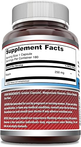 Miniatura 2 de Amazing Formulas Niacina (vitamina B3) 250 mg 180 cápsulas Suplemento  Sin OMG  Sin gluten  Fabricado en Estados Unidos