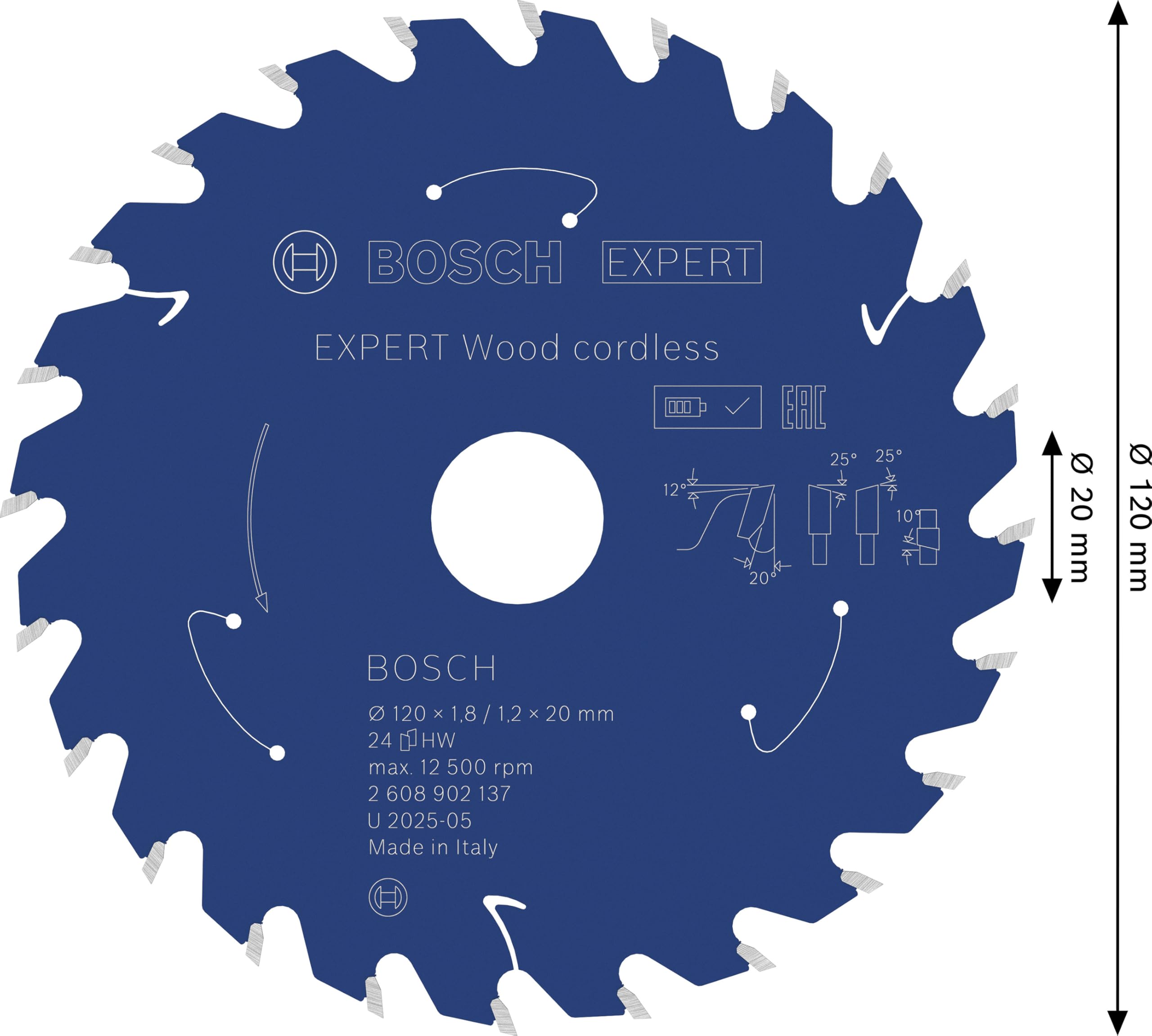 Bosch 1x Lama per sega circolare EXPERT Wood cordless per sega circolare portatile (per Legno tenero, Legno duro, Ø mm, Professional Accessorio Seghe circolari a batteria portatili)