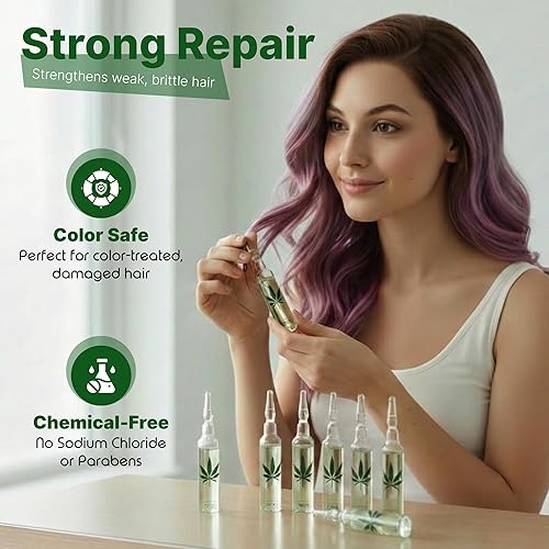 Miniatura 2 de Wellness Premium Products Ampollas de aceite de cáñamo para reparación del cabello para cabello seco y dañado, 10 mil - 10 por caja