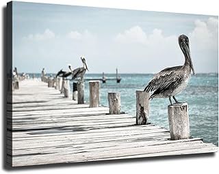 Pier Pelican Wall Art Animal Picture Canvas Print Sea Horizon Poster Art Prints Living Room Office Decor Modern Family Bedroom Decor Posters (16x24inch-No Framed)
