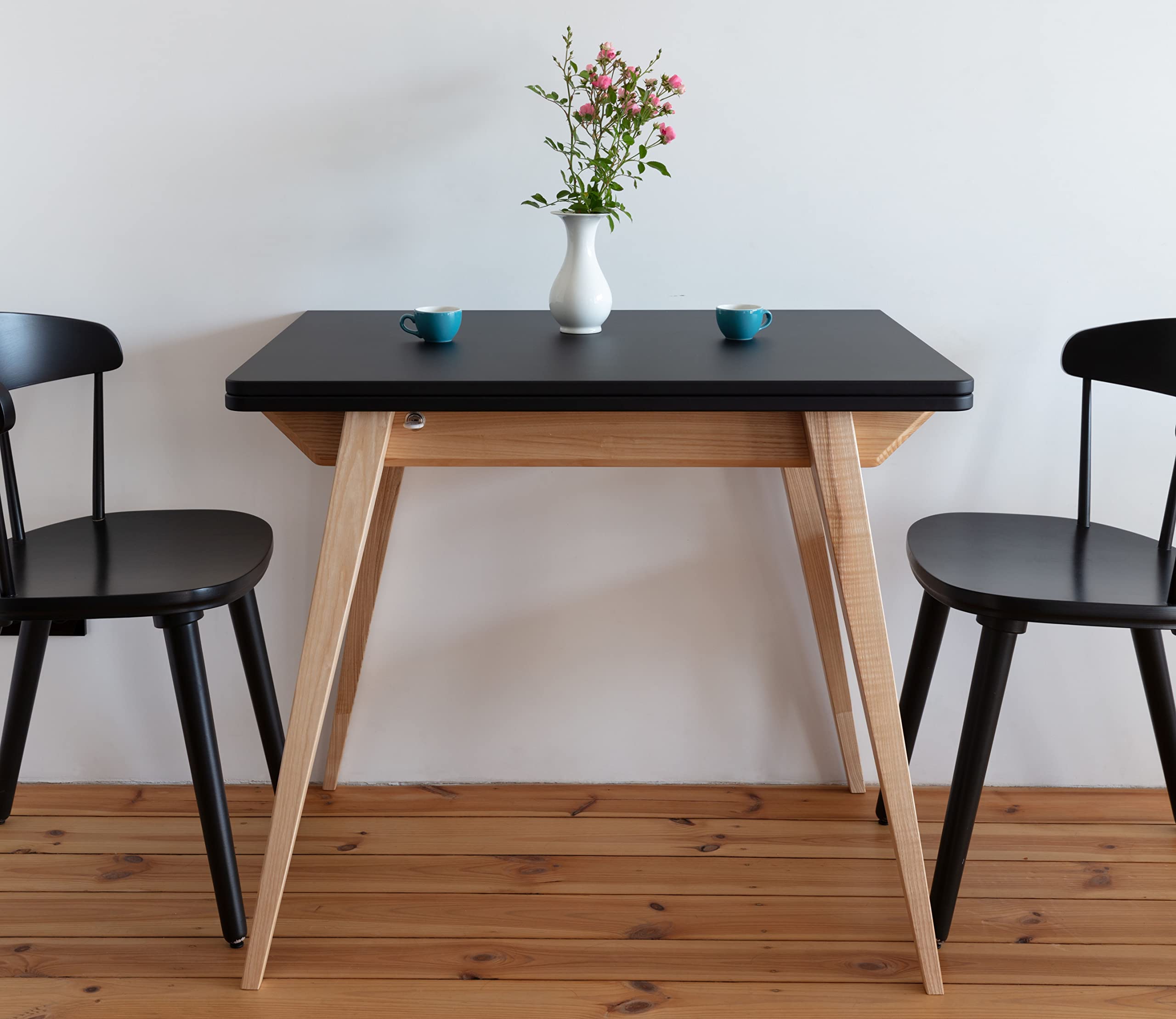 Ragaba Envelope - Mesa de comedor plegable (90/130 x 76 x 65 cm, madera FSC, para 4 a 6 personas, revestimiento antihuellas, revestimiento antiarañazos, ideal para cocina o comedor
