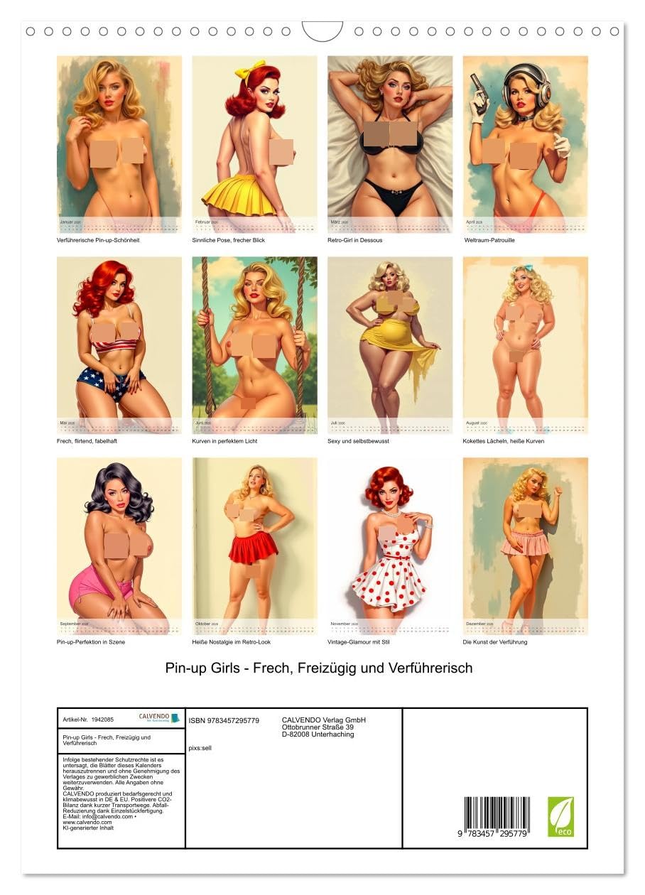 Pin-up Girls - Frech, Freizügig und Verführerisch (Wandkalender 2026 DIN A3 hoch), CALVENDO Monatskalender: Ein Kalender mit freizügigen Retro-Pin-ups ... verspielten Posen. (CALVENDO Erotik)