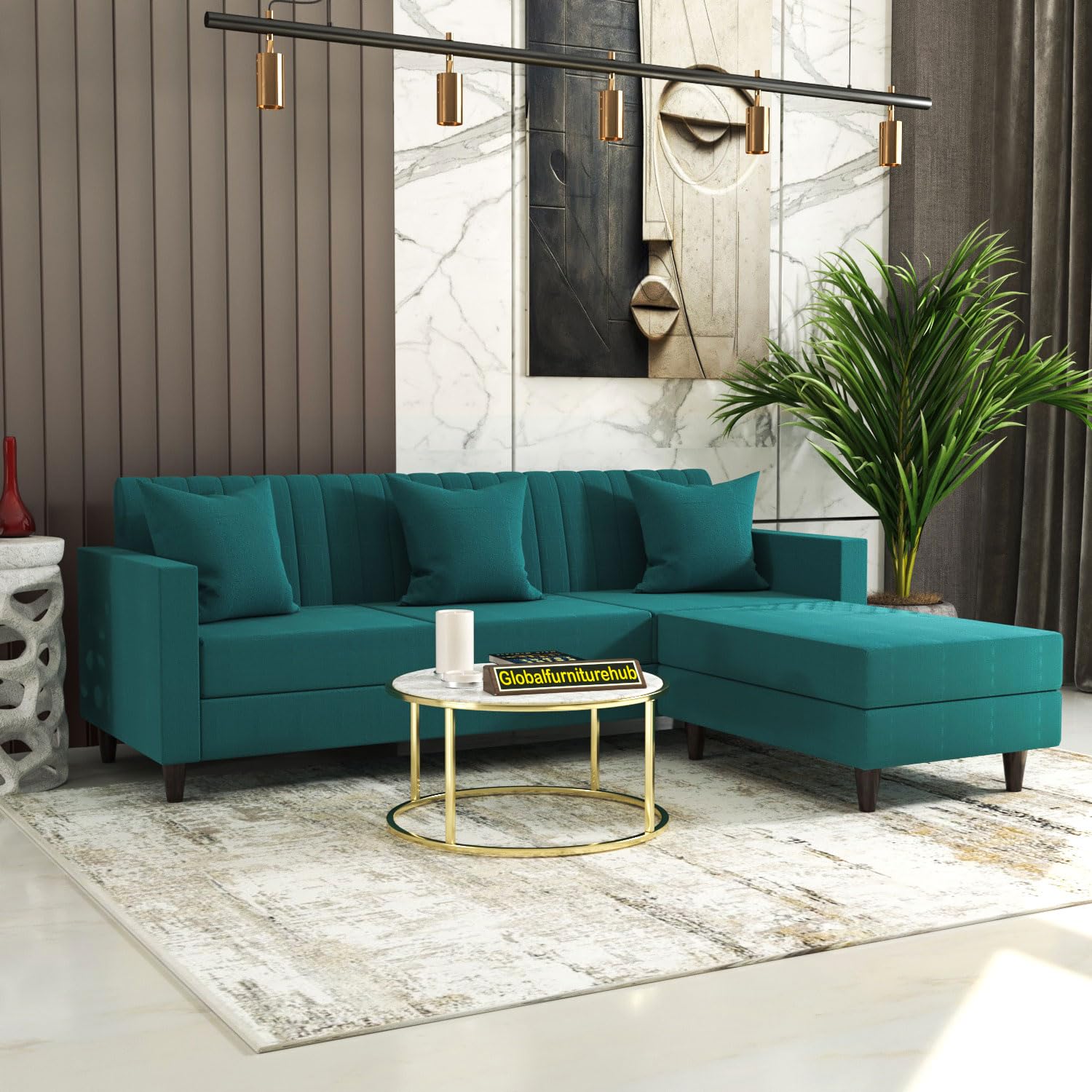 Blush- 4 Seater - L Shape Convertible Sofa Set for Living Room Furniture Sets 3 Piece Small Sofa, Modular Sectional Couch for Small Space, Upholstery-Velvet Fabric (Aqua Blue)-image-34