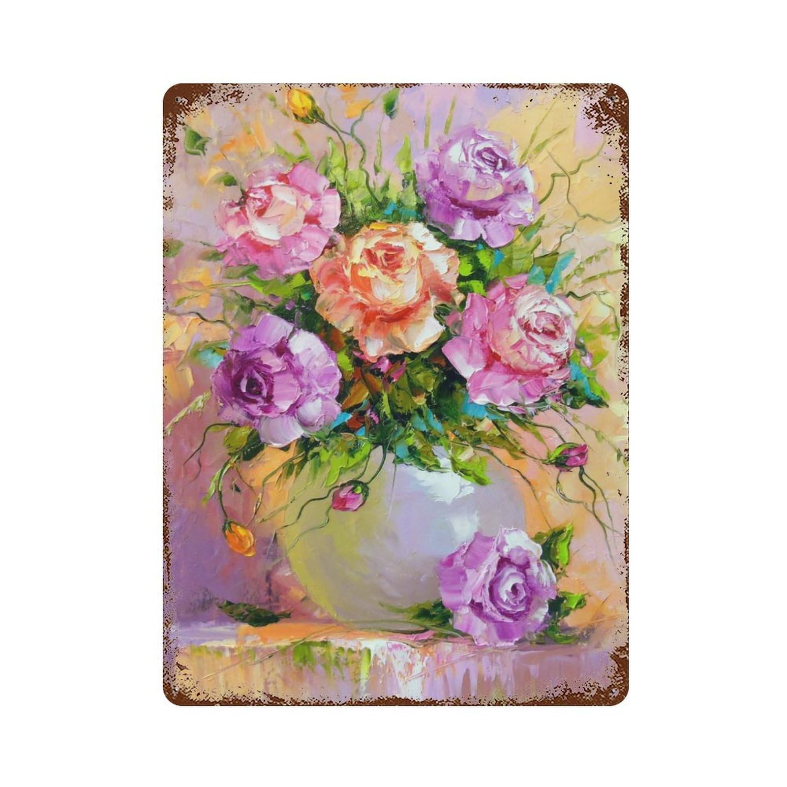 Bouquet of Roses Rusty Metal Tin Sign 15.7"x11.8", for Basement, Hobby Room And Garage Decor, Retro Wall Decor