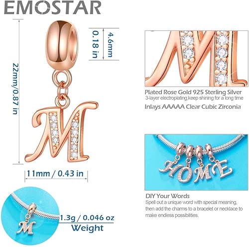 Miniatura 4 de Juego de dijes para madres que se adapta a collar de pulsera Pandora, dijes de letra M y brillantes dijes colgantes para madre e hijo, juego de