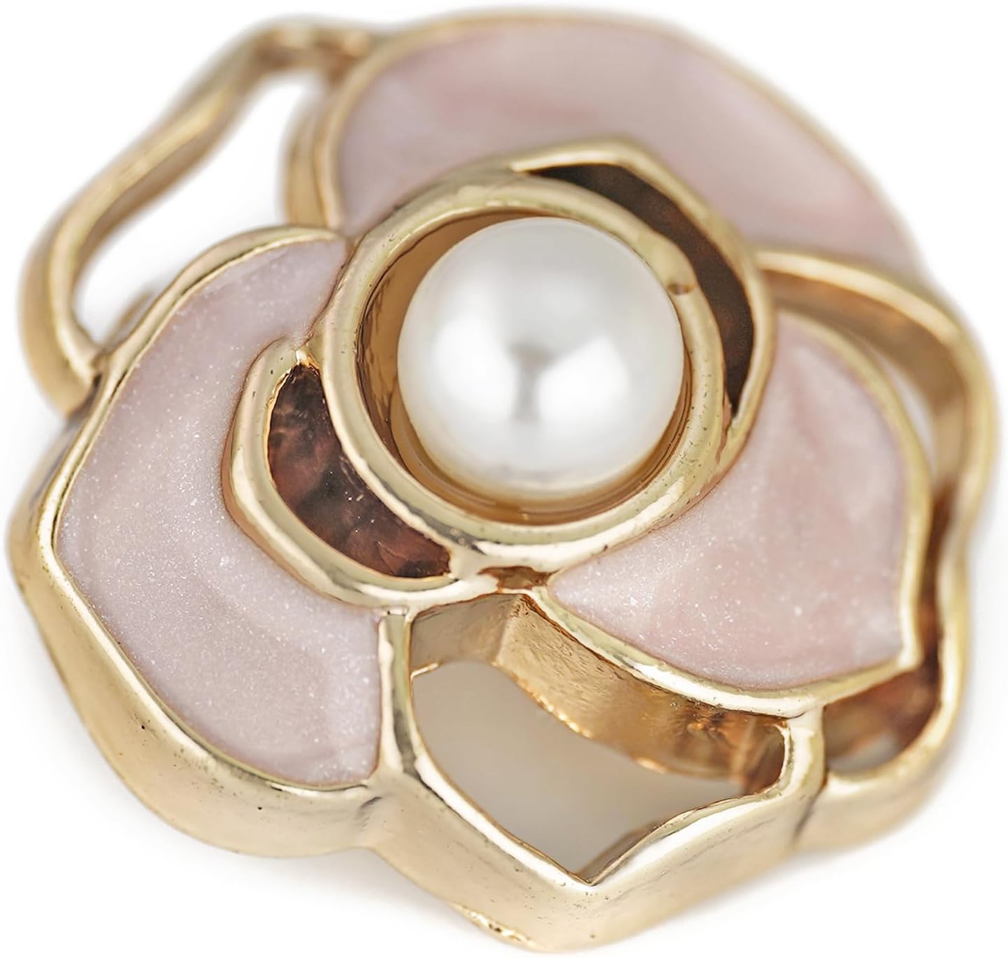 20 pcs Openwork Flower Faux Pearl Core Pink Enamel Petals Metal Shank Sewing Buttons - 18mm - 23/32" - Image 4