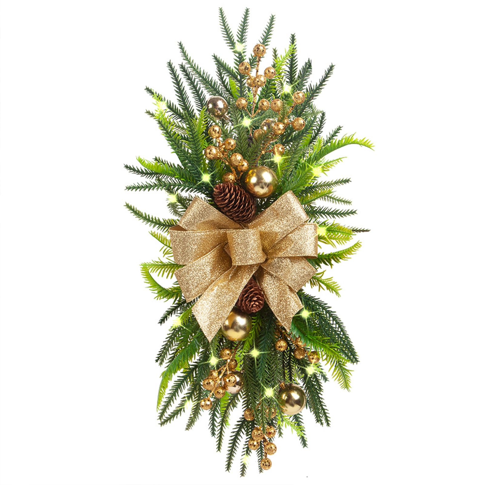 MINGZHE Christmas Swags for Stairs,Christmas Swags Christmas Wreaths for Front Door Stairway Swag Christmas Staircase Decorations 60x30 cm (B)