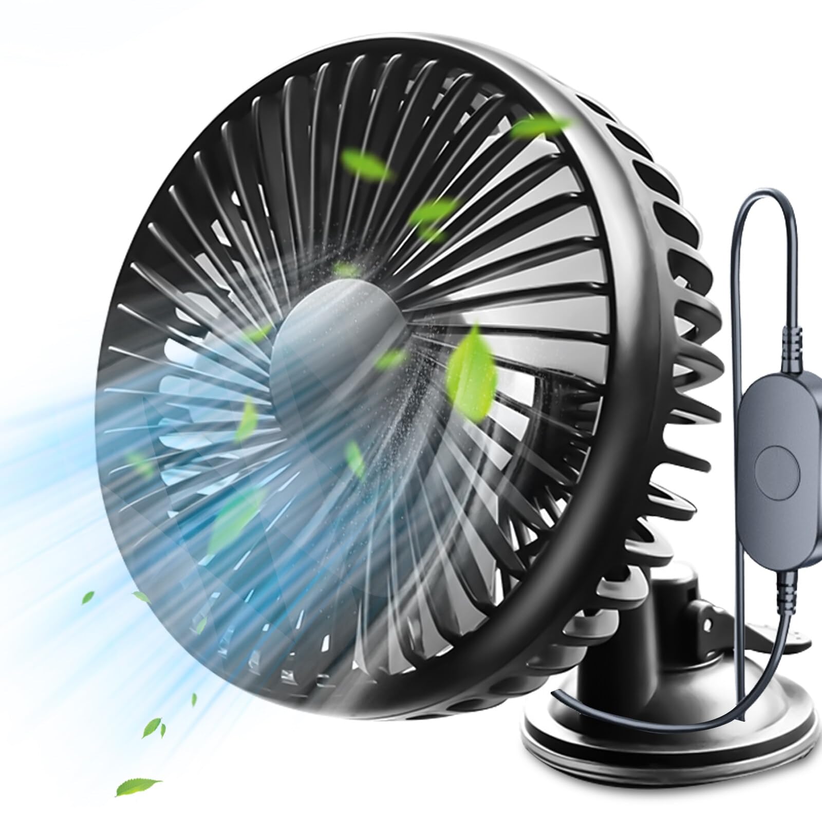 GOMETY Ventilateur de voiture, portable, rotatif à 360°, USB 12 V/24 V, universel, 3 vitesses, ventilateur de refroidissement, ventilateur de table pour la maison, le bureau, la poussette, le camping