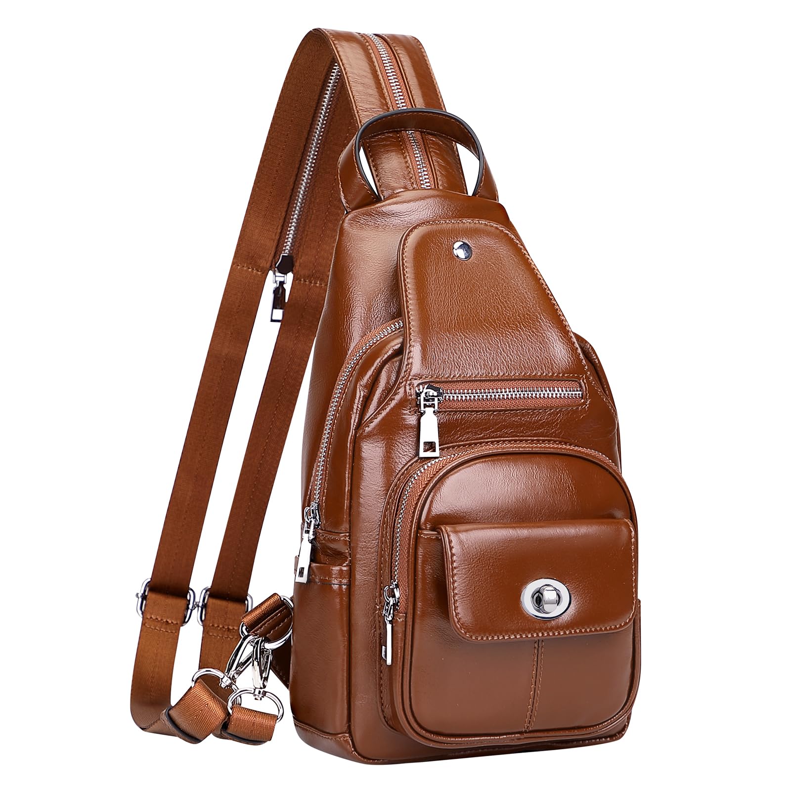Over Earth Genuine Leather Sling Bag for Women Men Small Causal Crossbody Purse Chest Backpack