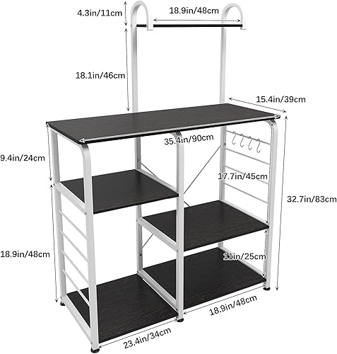 Miniatura 3 de DlandHome Soporte para microondas de 35.4 pulgadas, soporte de cocina de 35.4 pulgadas, almacenamiento de utilidad de cocina de 3 niveles x 4 Negro