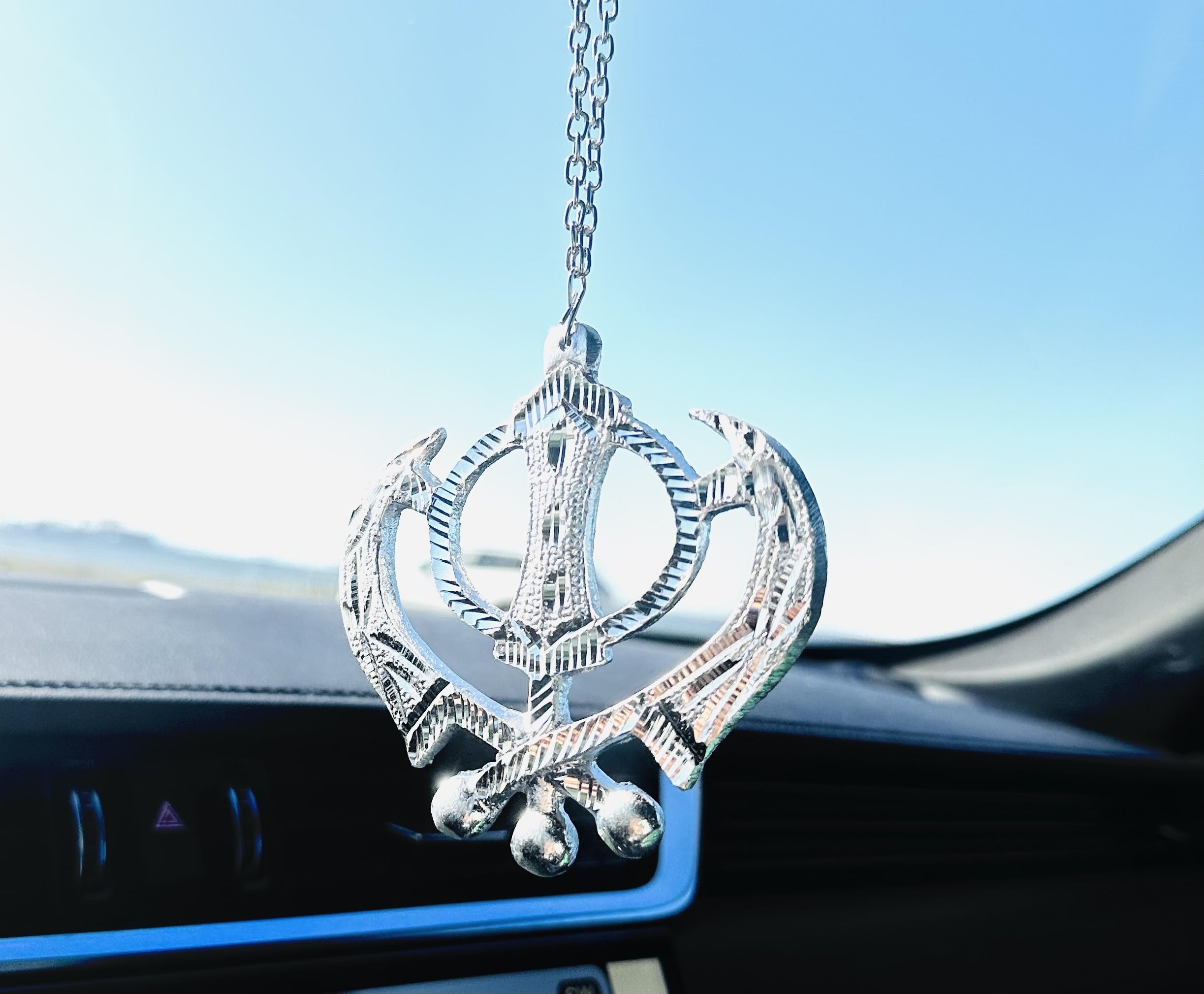 Pendente Specchio Auto Acrilico Bianco Khanda Sikh - Perline Punjabi Kaur Singh