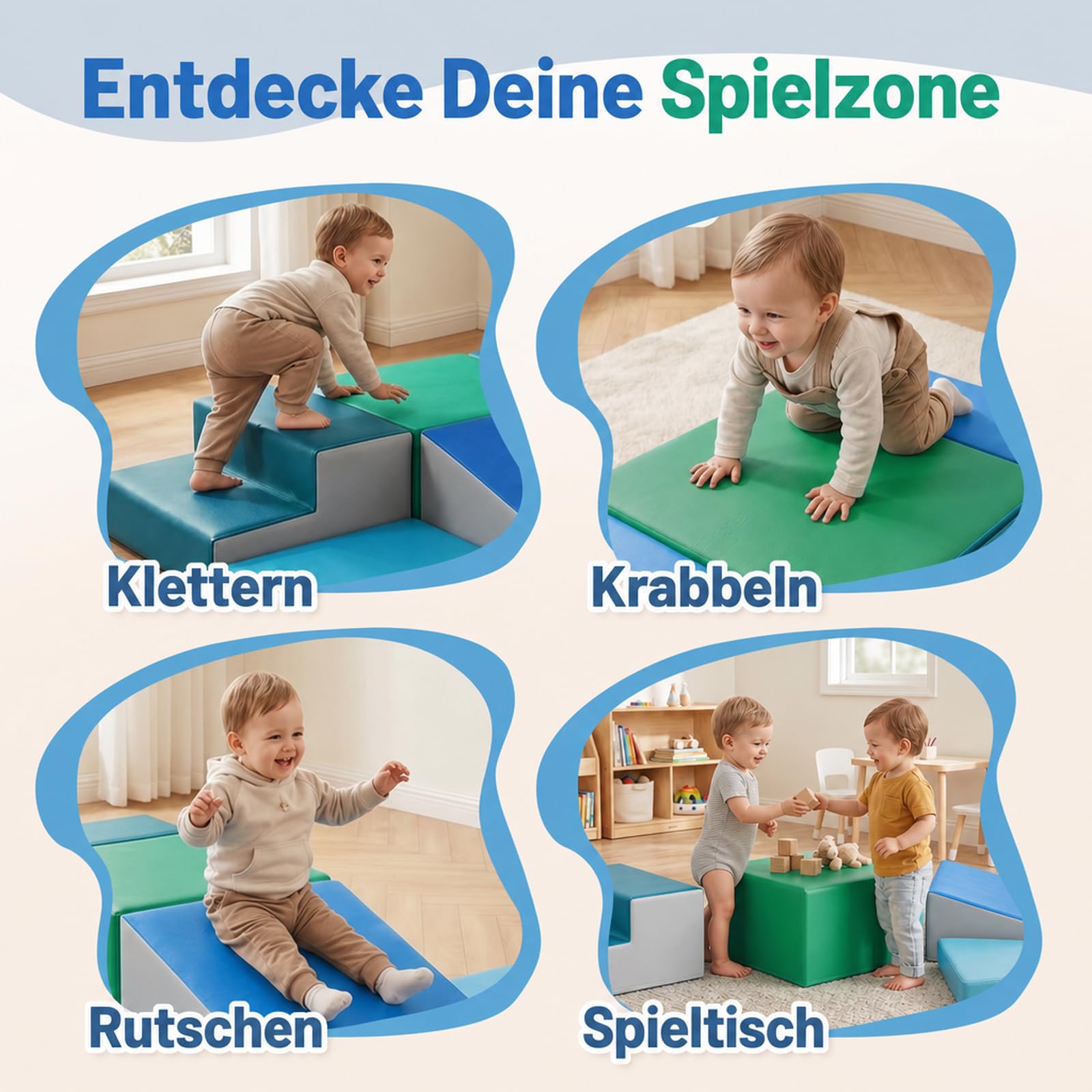 Wilwolfer Schaumstoff Bausteine Kinder Klettern Indoor: 6 Softbausteine Riesenbausteine Spielbausteine - Weiche Bausteine Baby Montessori Großbausteine Kletterspielzeug Outdoor Doppelte Treppe-Set