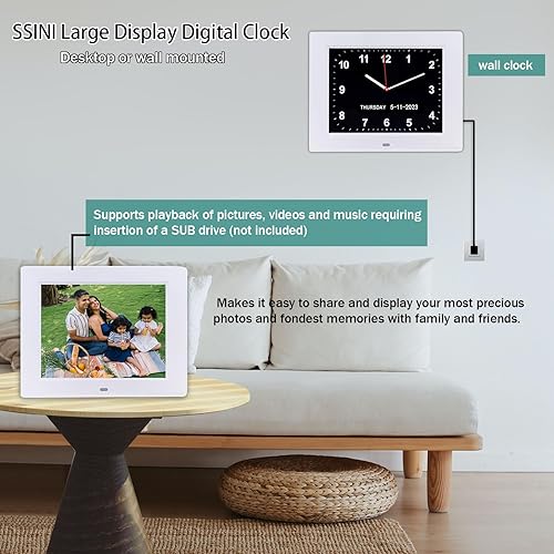 Miniatura 5 de SSINI Reloj de demencia con calendario digital grande para personas mayores con fecha y hora para ancianos, pantalla grande, con 12 alarmas