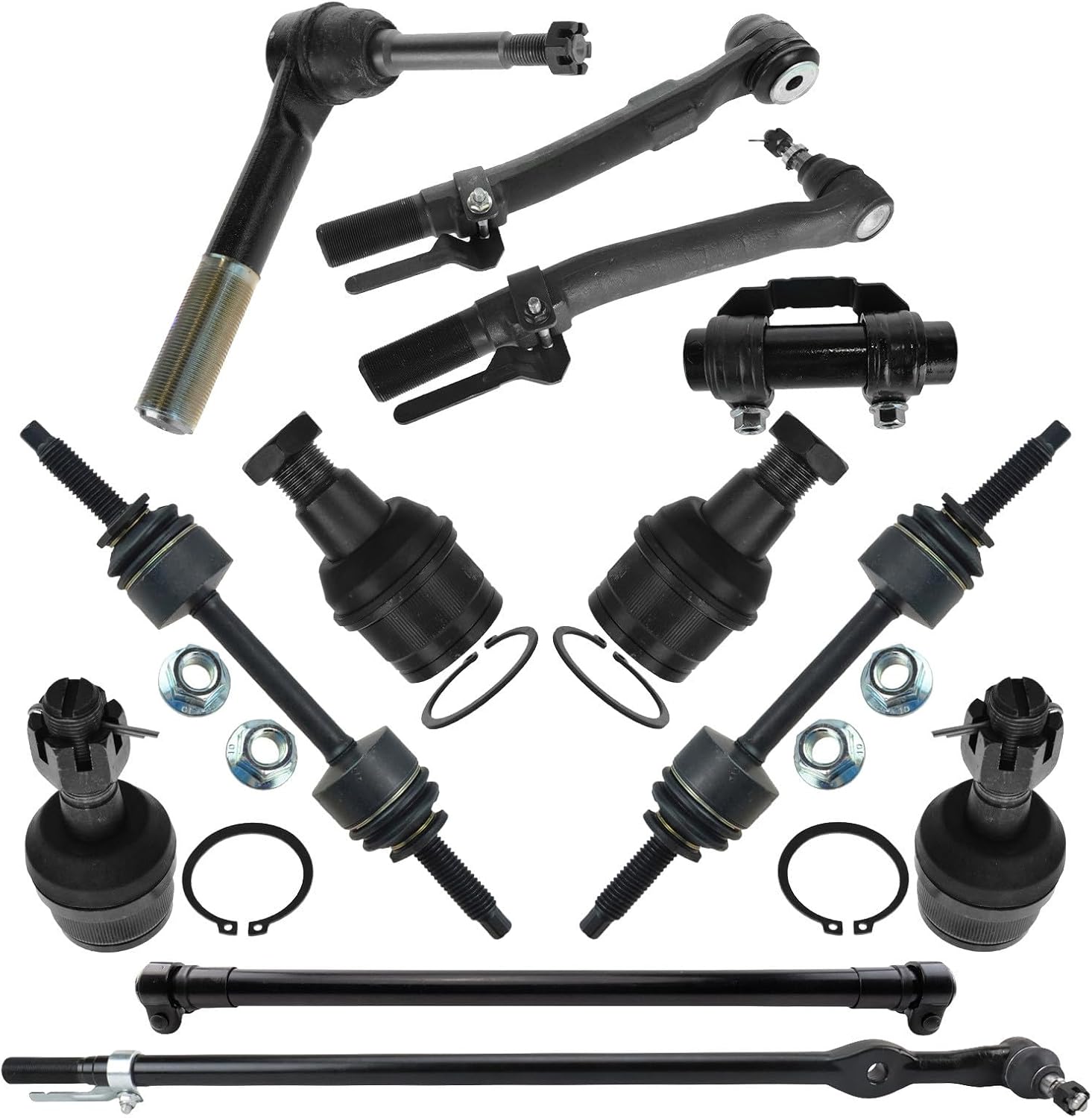 TRQ Front Steering & Suspension 12 Piece Kit with Ball Joints Tie Rods Drag Links Sway Bar End Links 4 Wheel Drive Models Only Compatible with 11-16 Ford F250/F350 Super Duty