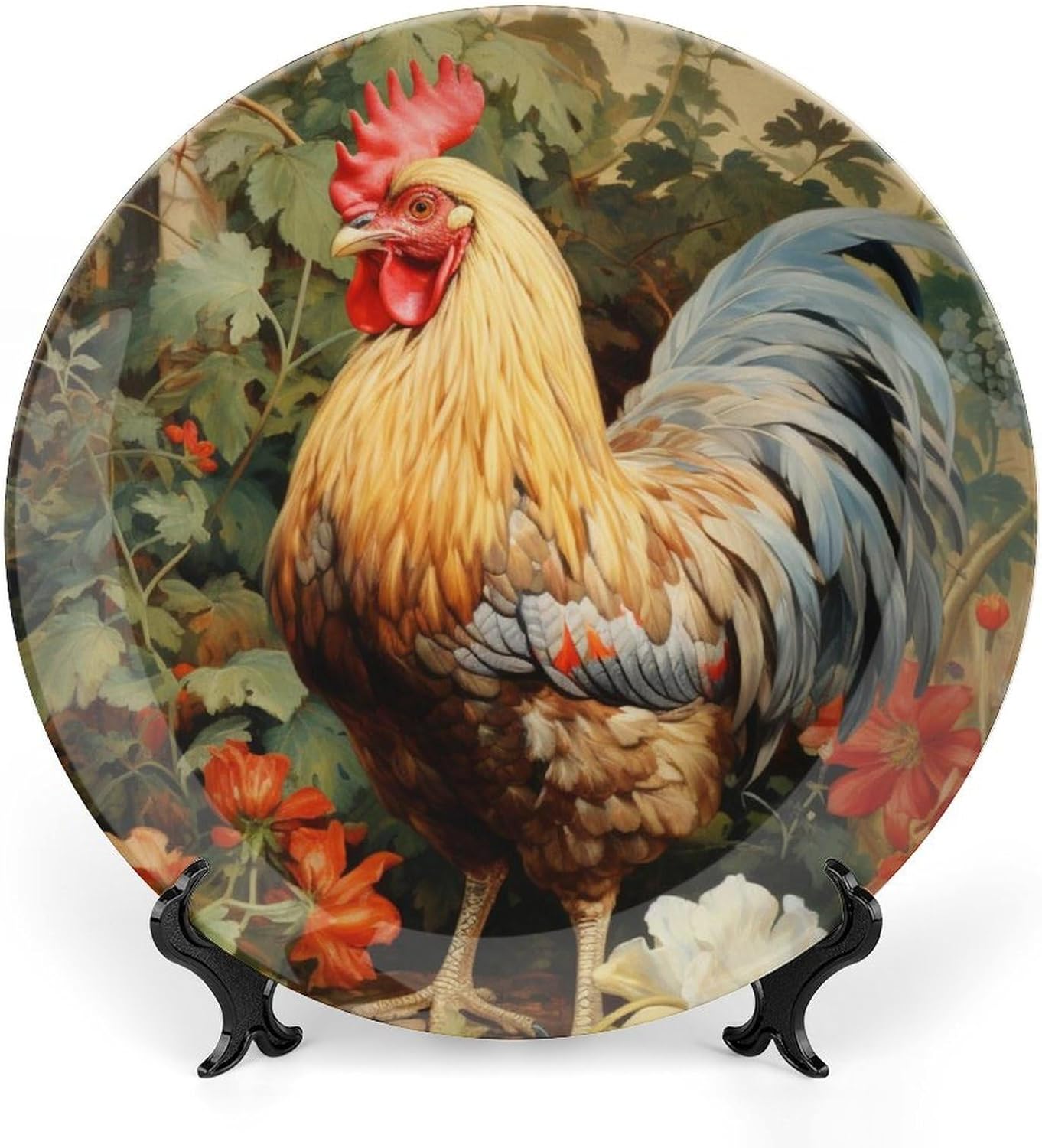 Vintage Rooster Bone China Plate - Farmhouse Kitchen Wall Art, Decorative Poultry Collectible for Rustic R2 Home Decor Bone China Decorative Plate, 10inch Wall Art Home Decor