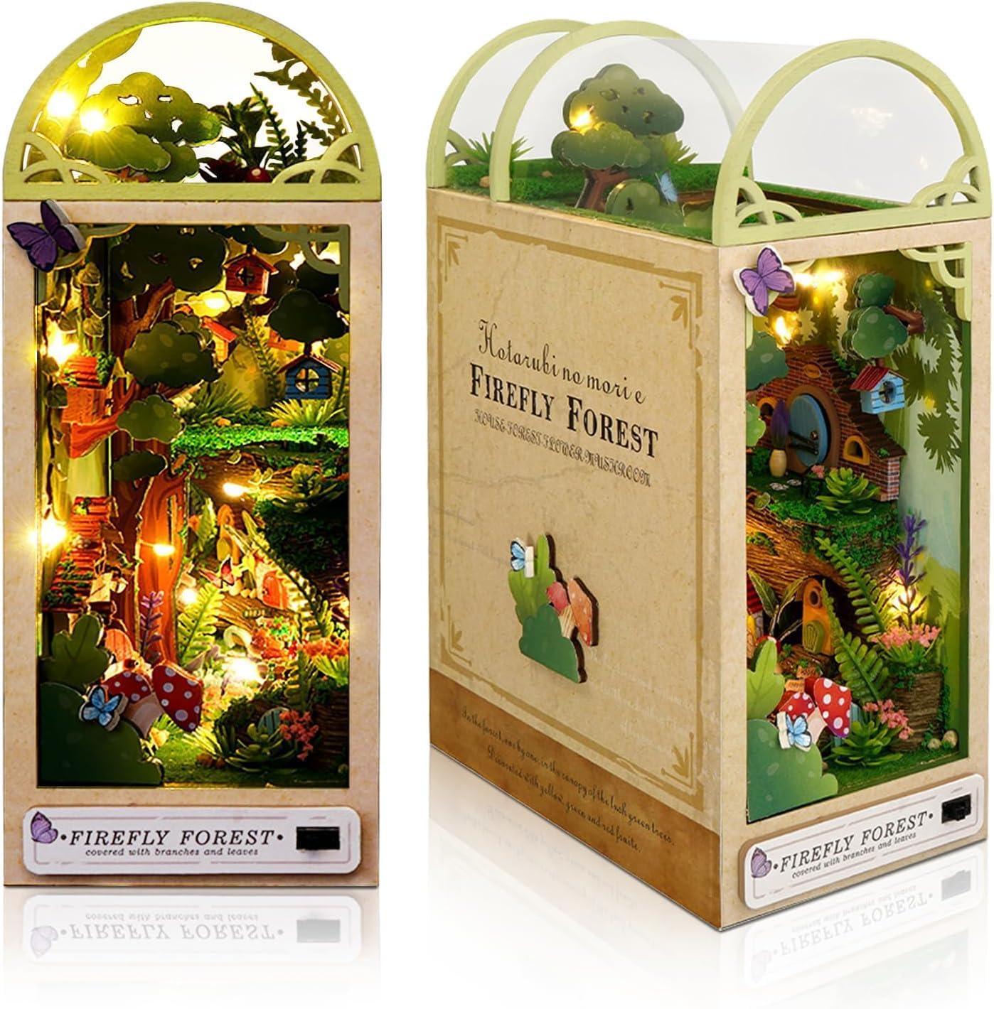 DIY Book Nook Kit - 3D Wooden Miniature Bookshelf Insert, Craft Puzzle & Bookend Decor