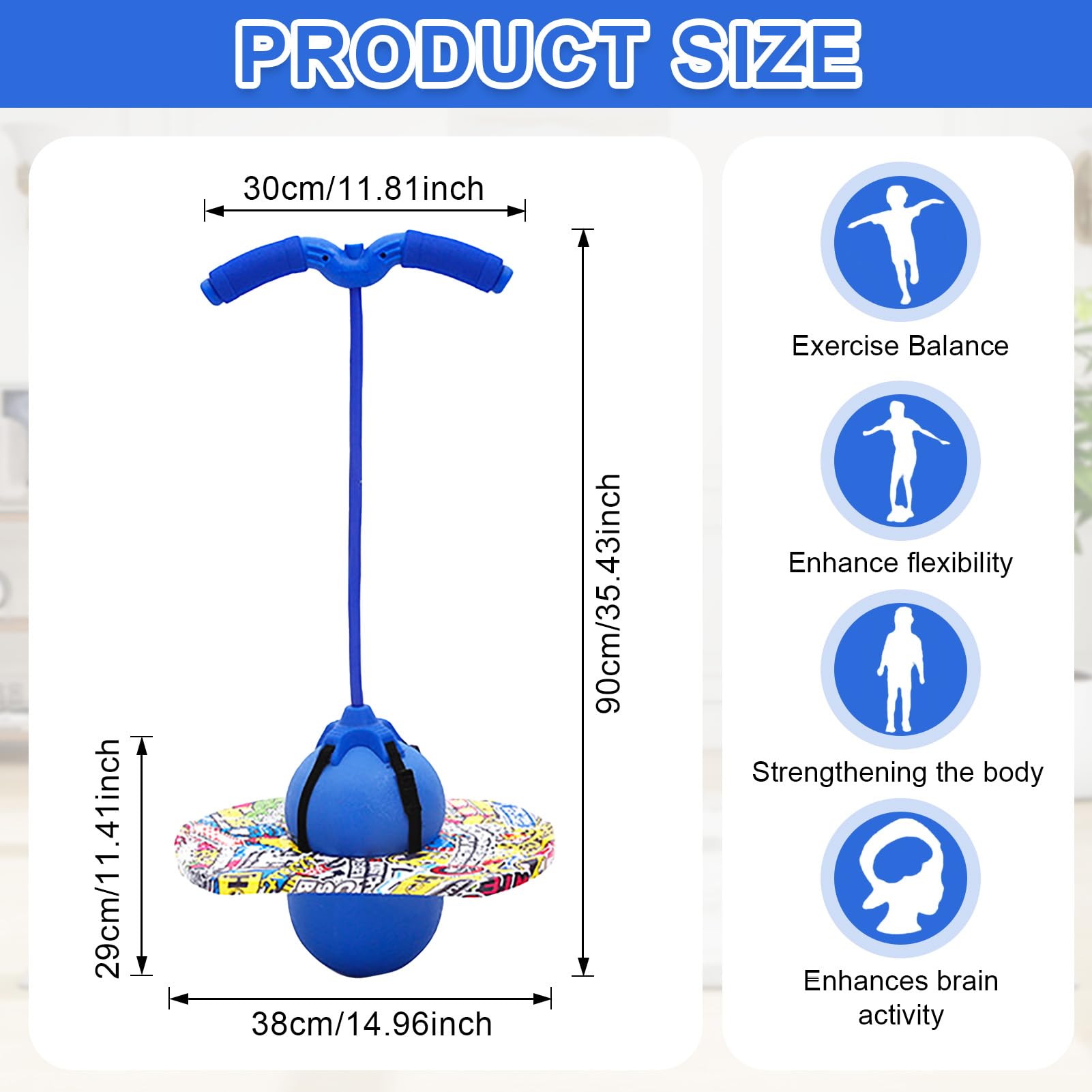 Pogo Ball con Maniglie,100KG Equilibrato e Coordinato Rimbalzare Pogo,Le Maniglie Sono Regolabili Equipaggiato per i Bambini e Gli Adulti per Allenare Le Abilità di Equilibrio (Blu)