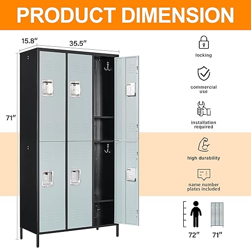 Vista 117 de Taquillas de metal para empleados, armario de almacenamiento de acero con 5 puertas para el hogar, oficina, escuela, gimnasio (blanco)