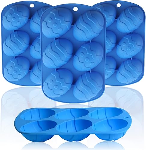 Moldes de silicona para huevos de Pascua, 4 paquetes de moldes para hornear en forma de huevo, 24 cavidades, molde de silicona para huevos de
