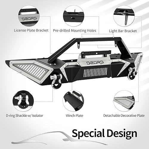 Miniatura 2 de OEDRO Parachoques delantero compatible con Jeep Wrangler JK y Unlimited JKU 2007-2018 24 puertas parachoques todoterreno de ancho completo con