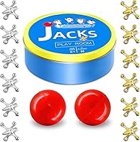 SISLAND Metal Jacks Game Set: Classic Jax Toy with 12 Durable Metal Jacks & 2 Balls, Safe Fun for Kids Adults
