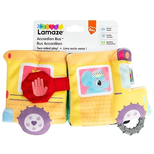 LAMAZE Alfombra de juego para bebés de Accordeon Bus On-The-Go - Incluye imágenes, espejo de bebé, libros arrugados para bebés, juguetes sensoriales