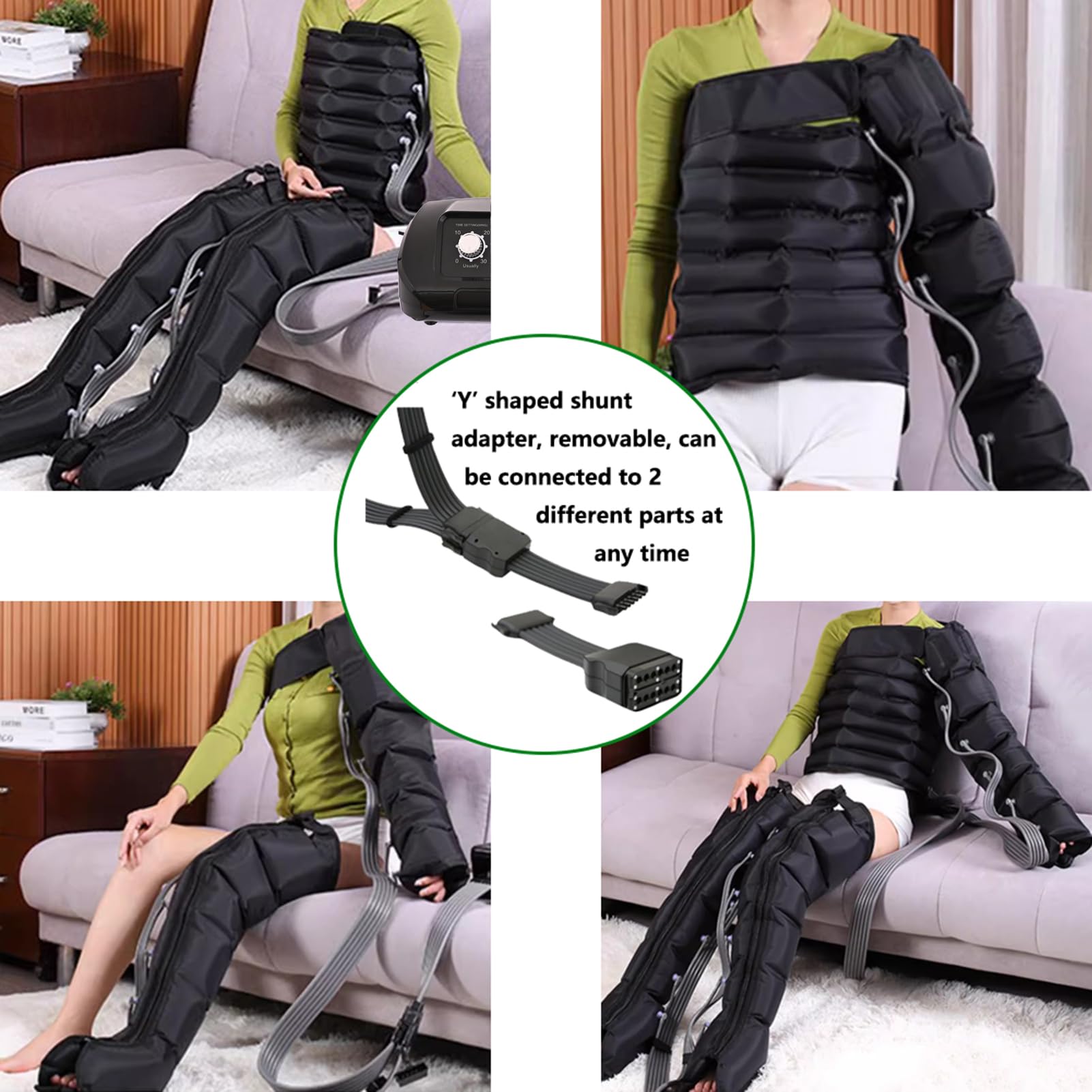 Masajeador de Presoterapia, 6 Cámaras, Botas de Compresión de Aire masajeador para Piernas y Abdomen, 30-240 mmHg Presión Ajustable (Black, 6 Cámaras)