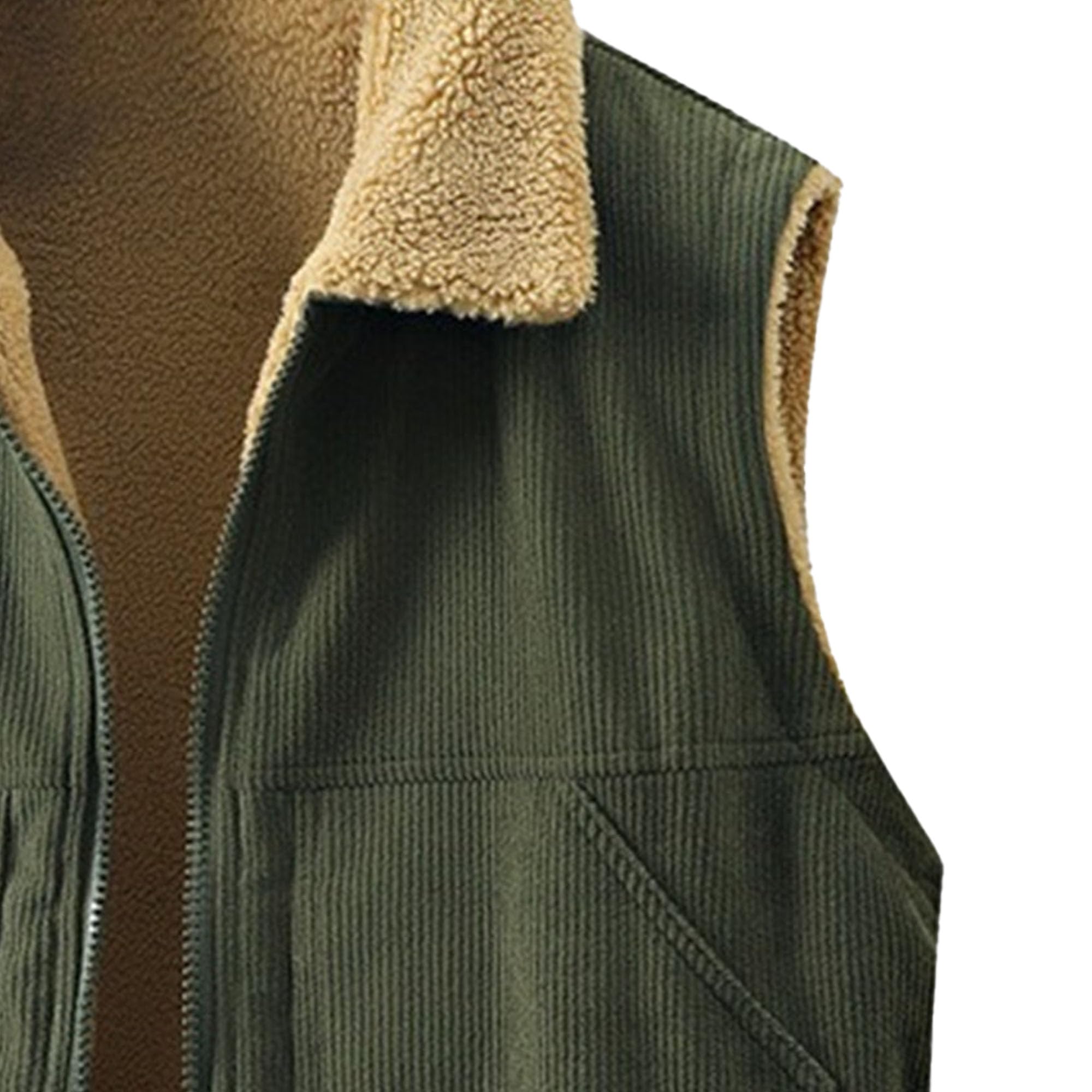 JEShifangjiusu Gilet da uomo leggero in velluto a coste cardigan con risvolto foderato in sherpa reversibile giacche comode con cerniera intera senza maniche